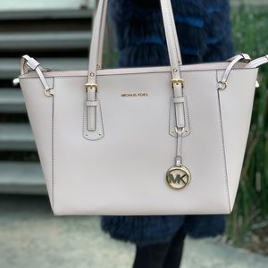 Michael Kors Crossgrain Leather Tote Pink Gold